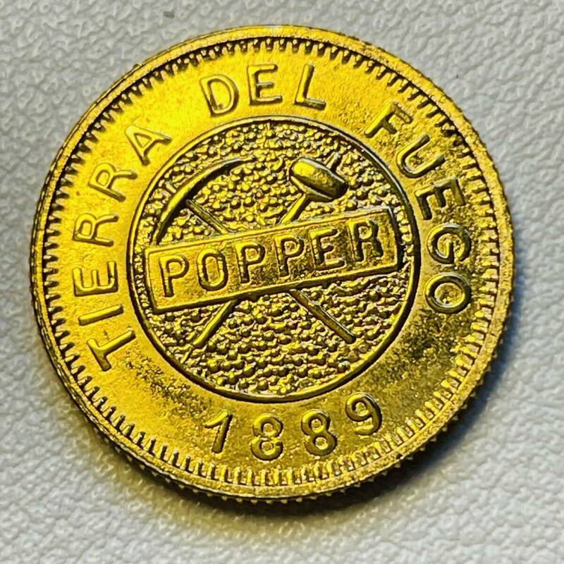 アルゼンチン 硬貨 古銭 ティエラ・デル・フエゴ 1889年 ピック ハンマー グラモス 鉱物土壌 記念幣 コイン 重3.72g