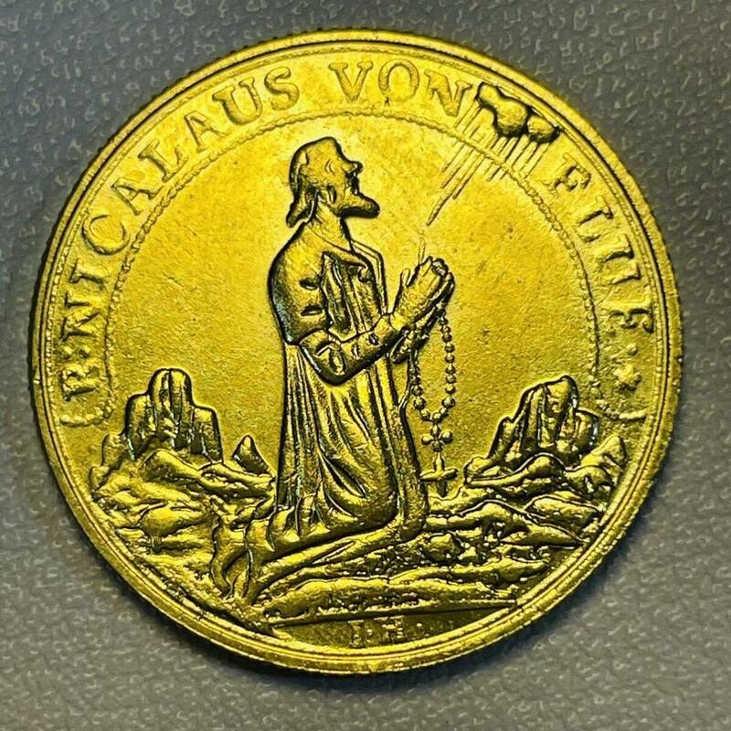 スイス 硬貨 古銭 オプヴァルデン共和国 1743年 ロザリオ ひざまずく聖人 ダカット コイン 重6.74g