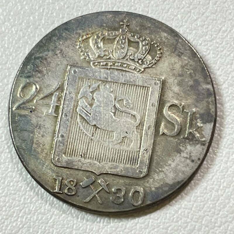 ノルウェー 硬貨 古銭 チャールズ3世ジョン 1830年 カール14世 スウェーデン ゴート族 クラウン ライオン ハンマー コイン 重4.85g