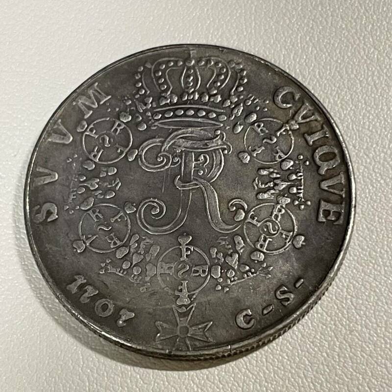 ドイツ 硬貨 古銭 プロイセン王国 1707年 フリードリヒ1世 月桂樹 国章 クラウン コイン 重21.93g