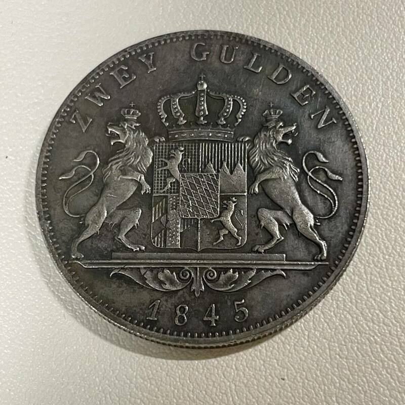 ドイツ 硬貨 古銭 バイエルン州 1845年 ルートヴィヒ1世 「ケーニヒ フォン バイエルン」銘 州章 ライオン クラウン コイン 重22.71g