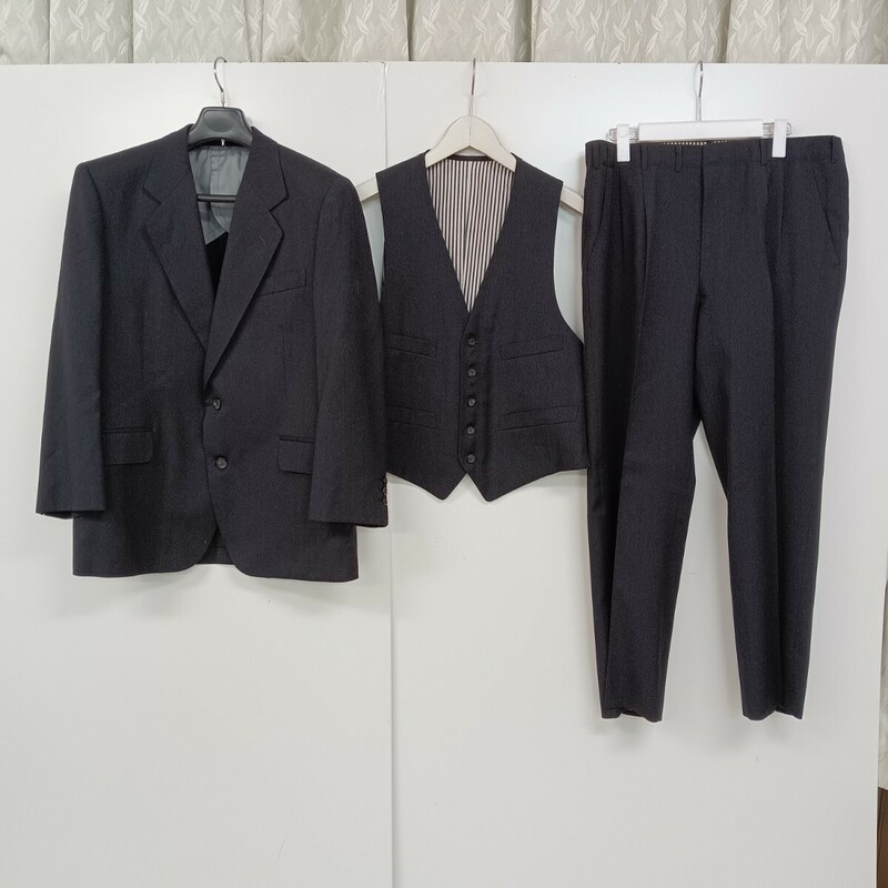 H19 LoweDonald 紳士 スーツ 3点セット シングル 背抜き 黒 オーダースーツ メンズ ジャケット パンツ スラックス 記名あり