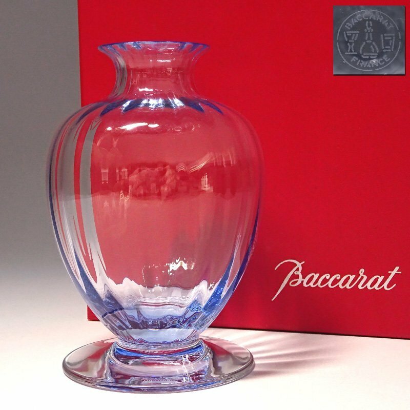 慶應◆【Baccarat バカラ】クリスタルガラス『Aquarelle アクアレーユ(ブルー)』花瓶 箱付