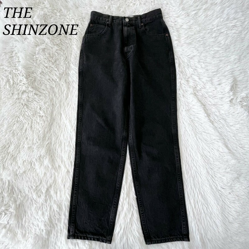 【希少Lサイズ】ザシンゾーン THE SHINZONE デニムパンツ サイズ36 19SMSPA68 黒色 ブラック 大きいサイズ 体型カバー ストレート ジーパン