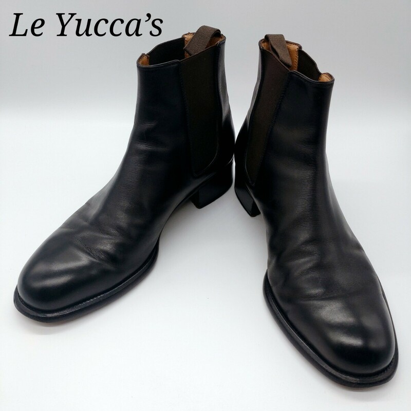 【希少】レユッカス Le Yucca’s サイドゴアブーツ アンクルブーツ 革靴 サイズ40/25cm レザー 本革 ウッドソール ゴールド金具 イタリア製