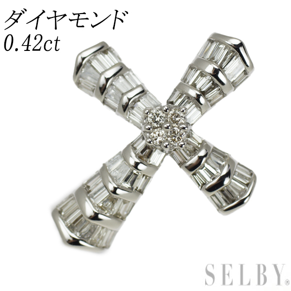 K18WG ダイヤモンド ペンダントトップ 0.42ct クロス 新入荷 出品1週目 SELBY