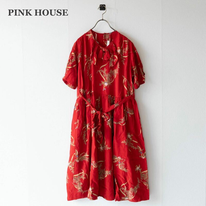 【PINK HOUSE】ピンクハウス　ロングワンピース　花柄　ベルト付き　リボン