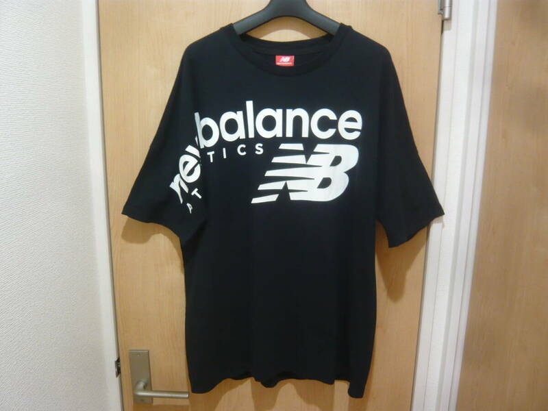 New balance ニューバランス クルーネック 胸ビッグロゴ 半袖Tシャツ 黒 ブラック メンズM(JPメンズL～XL相当)