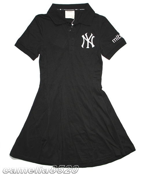 MLB レディース 半袖 ポロワンピース ポロシャツ ワンピース 31MT05941 黒 ブラック サイズ S 未使用 展示品 タグ付