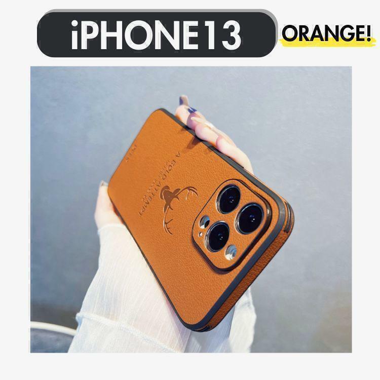 オレンジ iPhone13用 ケース スマホケース iPhoneカバー 韓国 携帯カバー レザー 耐衝撃 韓国 おしゃれ レディース メンズ かっこいい 鹿