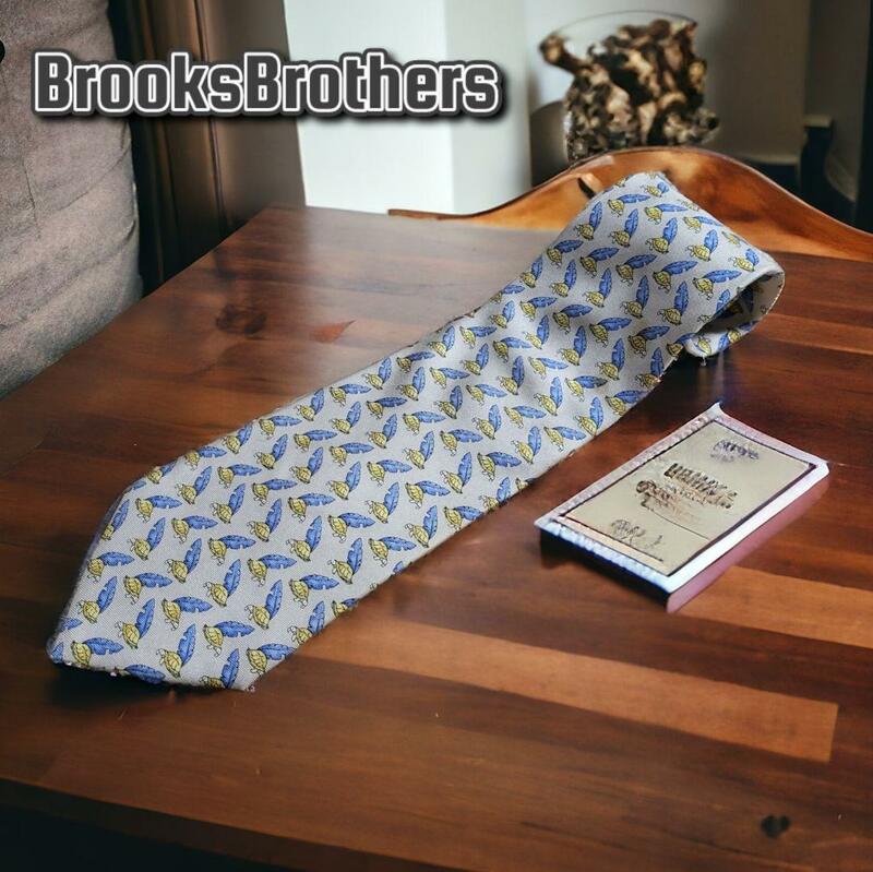 【ネクタイ】1 BrooksBrothers かめ 青い羽 アイボリー