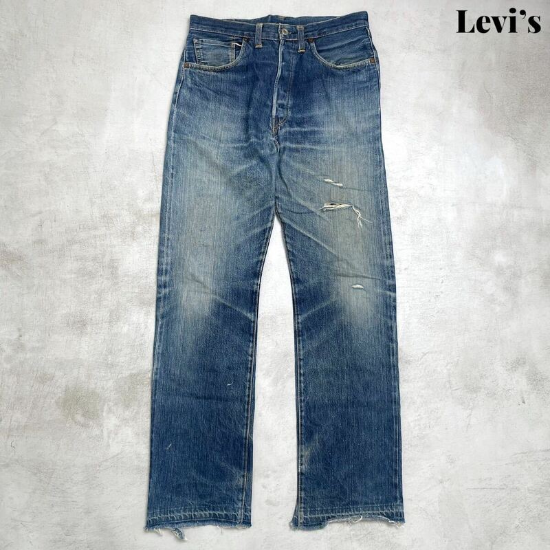 【雰囲気抜群】Levi's リーバイス S501XX デニム パンツ USA製 バレンシア工場 555刻印 W34×L36 ハチノス 鬼ヒゲ