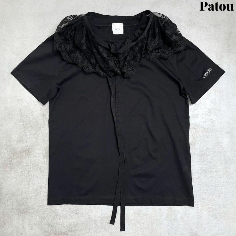 【美品】Patou パトゥ レース 付け襟 半袖 カットソー Tシャツ ロゴ S