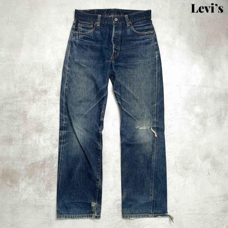 【雰囲気抜群】Levi's リーバイス 501XX デニム パンツ USA製 バレンシア工場 555刻印 W31×L36 ハチノス 鬼ヒゲ