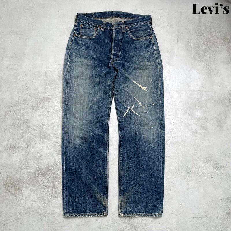 【雰囲気抜群】Levi's リーバイス 501XX デニム パンツ USA製 バレンシア工場 555刻印 W33×L36 ハチノス 鬼ヒゲ