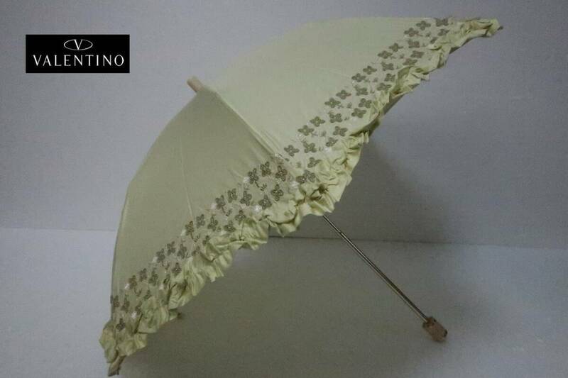 新品　ムーンバット製　VALENTINO　ヴァレンチノ　紫外線防止加工　折り畳み日傘　１５　若草系