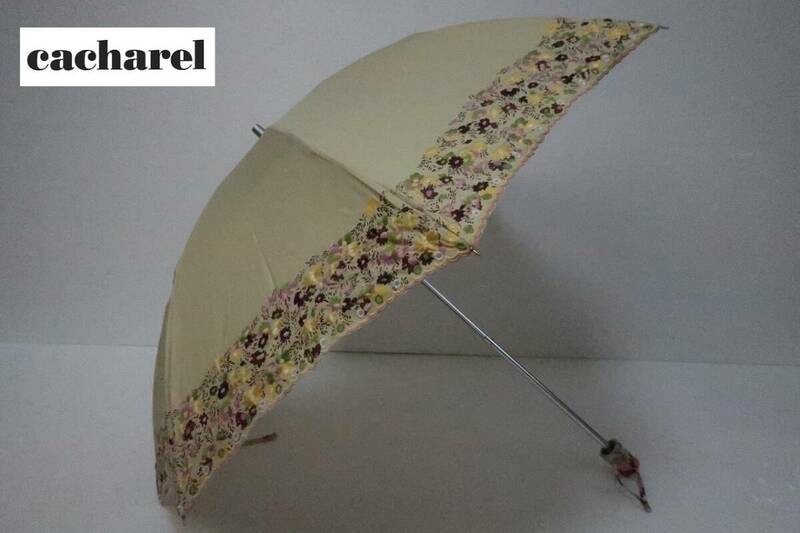 新品　ムーンバット製　cacharel　キャシャレル　軽量　紫外線防止加工　晴雨兼用　折りたたみ日傘　３６　オーカー系