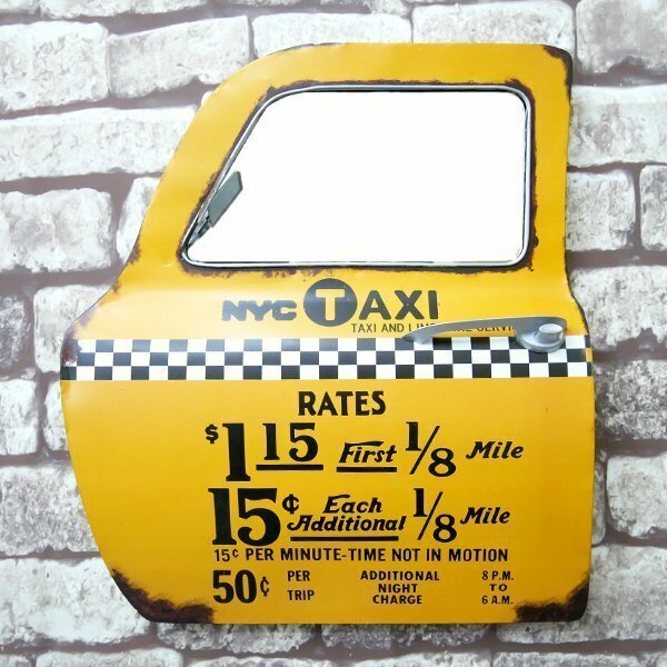 ●アメリカンレトロ ドア型プレート ブリキ アメリカ雑貨 壁掛け TAXI タクシー 鏡付き 09