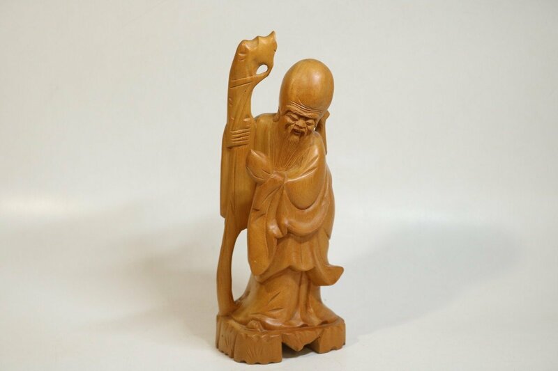 T969　木彫り寿老人/置物/高さ約23.5センチ/アンティーク/古道具/縁起物/51323