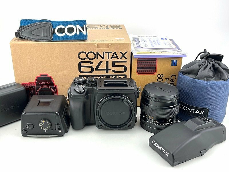 Contax/コンタックス CONTAX 645セットカメラ planar 80mm f2レンズ付き 645フィルムバックホルダー MF-1ファインダー #36830