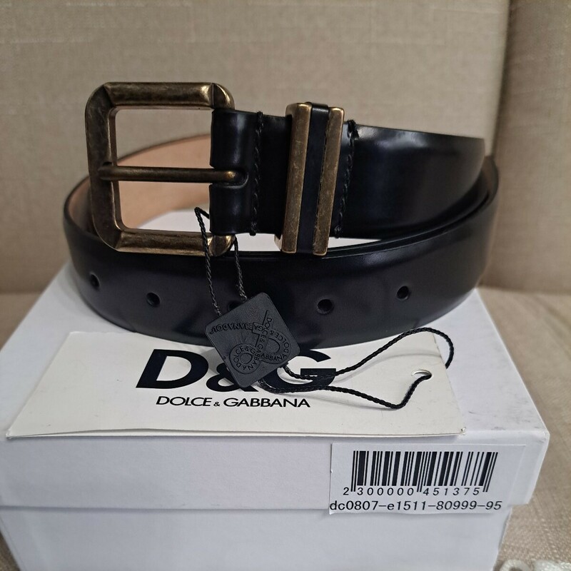D&G　DOLCE&GABBANA　メンズベルト　未使用　95サイズ　ブラック　黒　箱、タグ付き