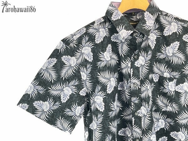 arohawaii86◆AH-5244 XL【botanical/ブラック系】半袖シャツ/夏/ヴィンテージ/アロハシャツ/柄シャツ
