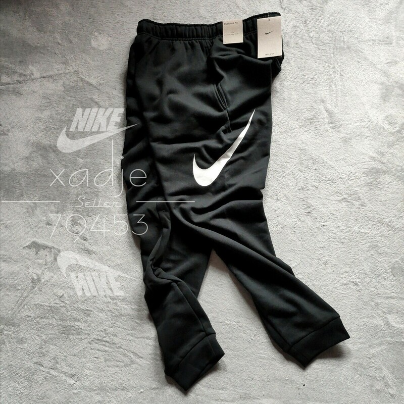 新品 正規品 NIKE DRI-FIT ナイキ ドライフィット スウェットパンツ ジョガーパンツ テーパード スウッシュ プリント 黒 ブラック 白 XL