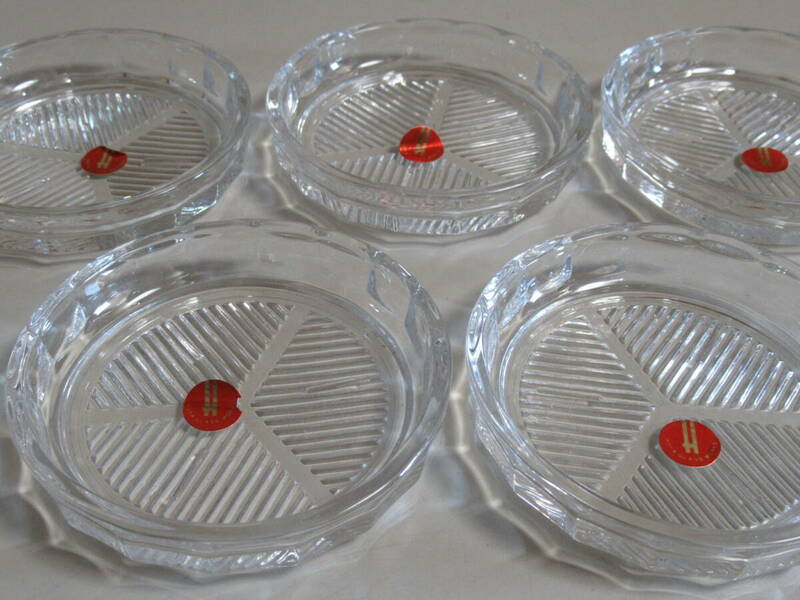 R6 05★昭和レトロ　HOYA/ホヤ 豆皿　5個セット　ガラス皿　コースター アンティーク