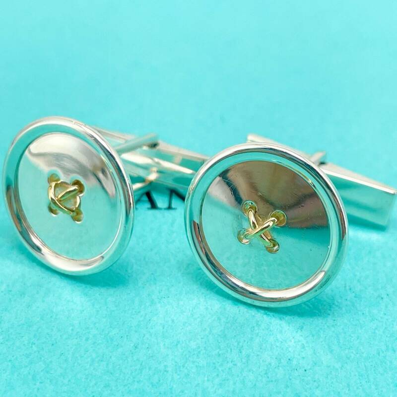 ティファニー カフス K18×シルバー925 750 ボタン ステッチ Tiffany&Co./24-771