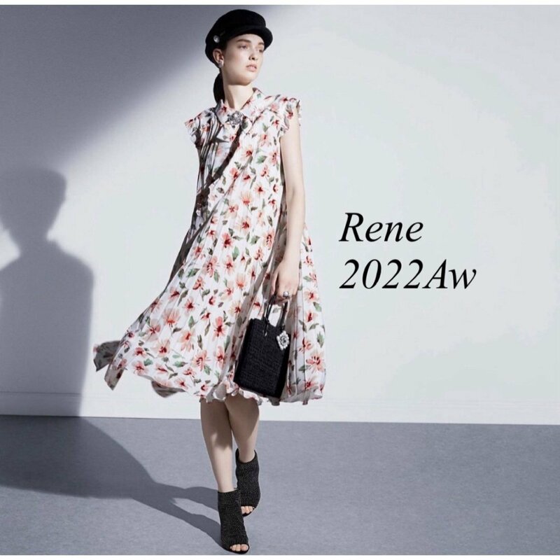 即決 新品　Rene（ルネ）　クレマチスフラワープリントプリーツワンピース　定価１１１５００円 TM