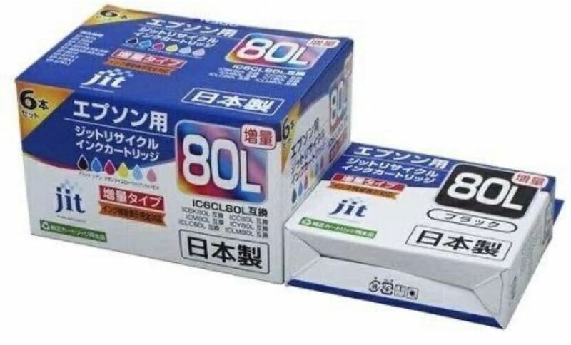 JITAE80L6P1 / JIT / インク　純正カートリッジ再生品　セットで5727円のお品　全6色7本増量タイプ　インク残量表示対応　日本製　エプソン