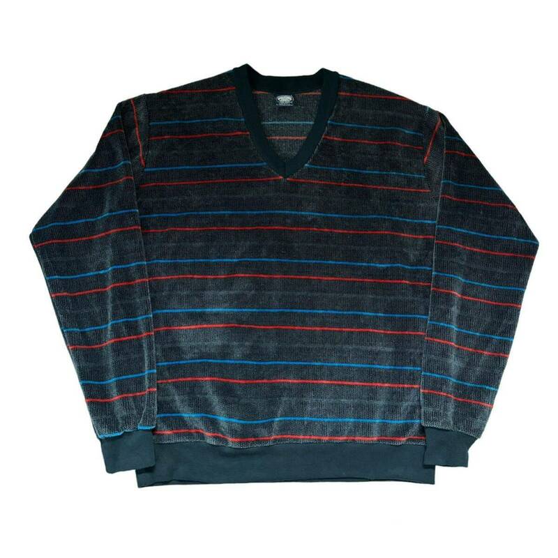 70s KnightsBridge Cotton Polyester Striped VNeck Pile Sweat Shirt made in USA 70年代 Vネック ボーダー パイル スウェット アメリカ製
