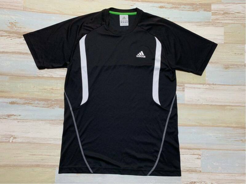 c671 adidas■アディダス 半袖 Tシャツ 三本線■黒×白ライン サイズL■ゆうパケお手軽210ゆうパックお手軽60レタパ510