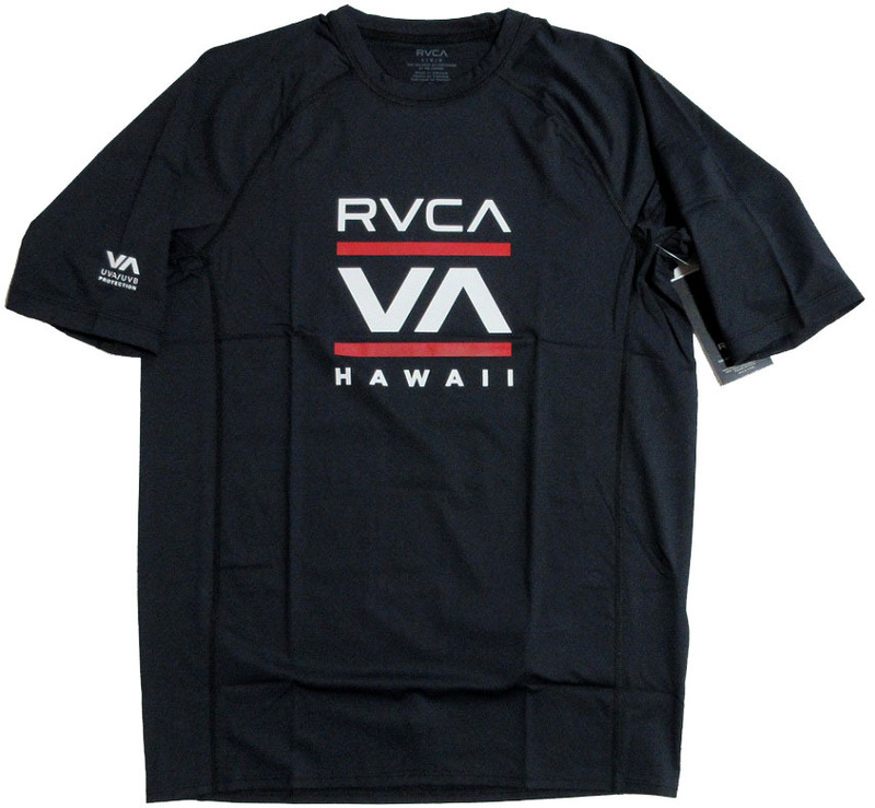 RVCA (ルーカ) HAWAII STACKED 半袖 ラッシュガード Lサイズ ブラック 黒