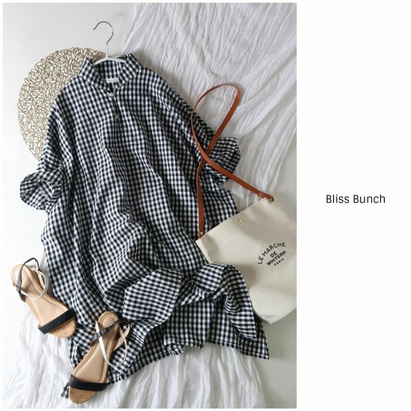 ブリスバンチ Bliss Bunch☆洗える ギンガムチェックコットンリネンチュニック フリーサイズ☆N-H 3330