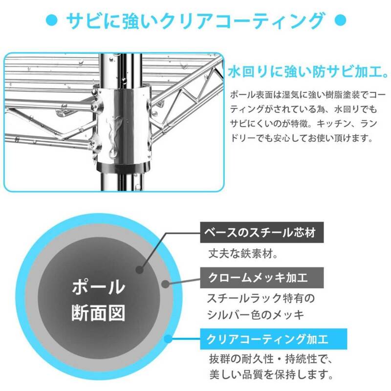 防カビ加工のスチールラック 組み立てが簡単