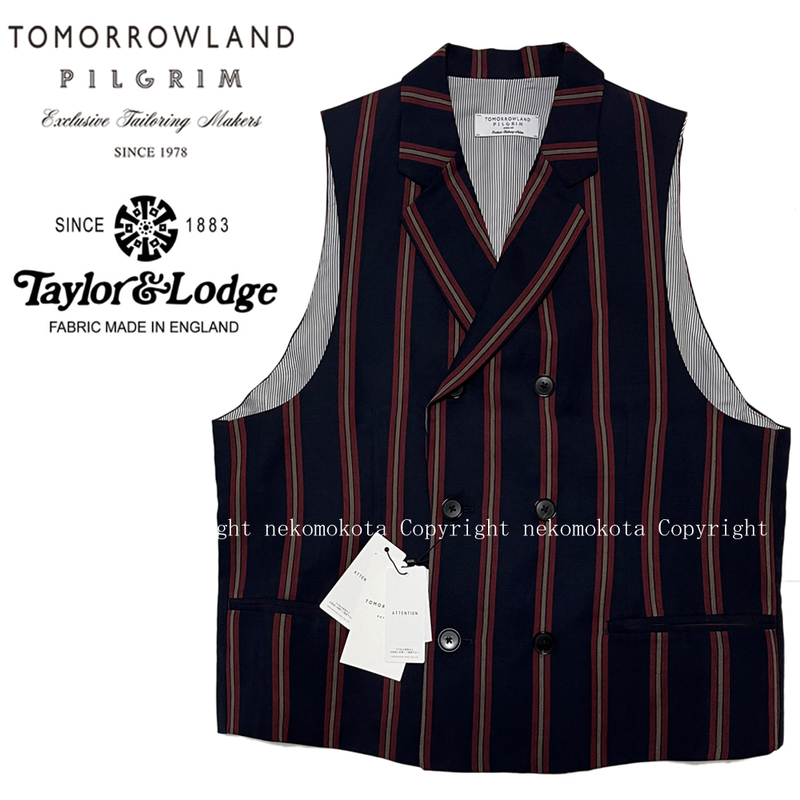 未使用 トゥモローランド ピルグリム×【英】TAYLOR&LODGE ウール リネン ダブルブレステッド ベスト ジレ 50 メンズ TOMORROWLAND PILGRIM