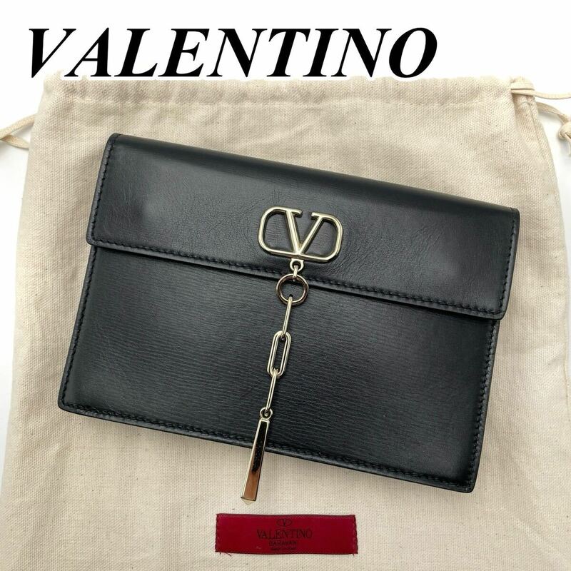 VALENTINO クラッチウォレット セカンドバッグ Vロゴ チェーン レザー