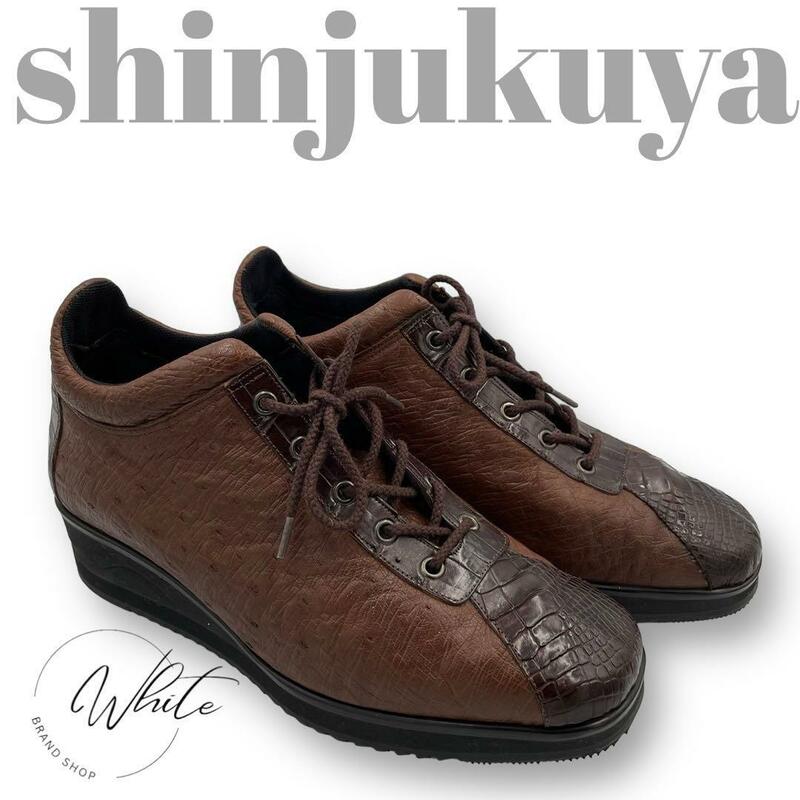 【希少】新宿屋 エキゾチックレザー クロコダイル オーストリッチ スニーカー 靴　25cm