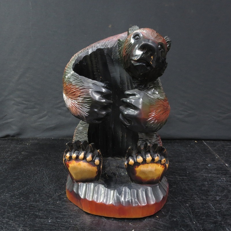 ◇木彫り　熊　抱っこ熊　42cm　5.1kg◇天然木　置物　北海道民芸◇12