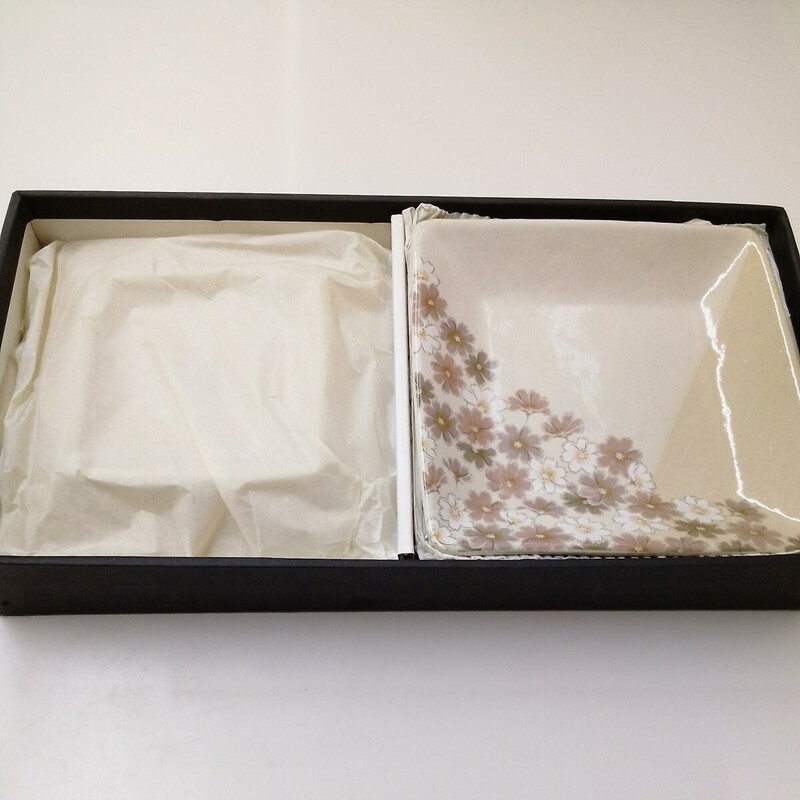 秋桜 角和皿揃5枚セット 撫松庵 角皿 和食器 花柄 菓子皿 小皿【未使用】