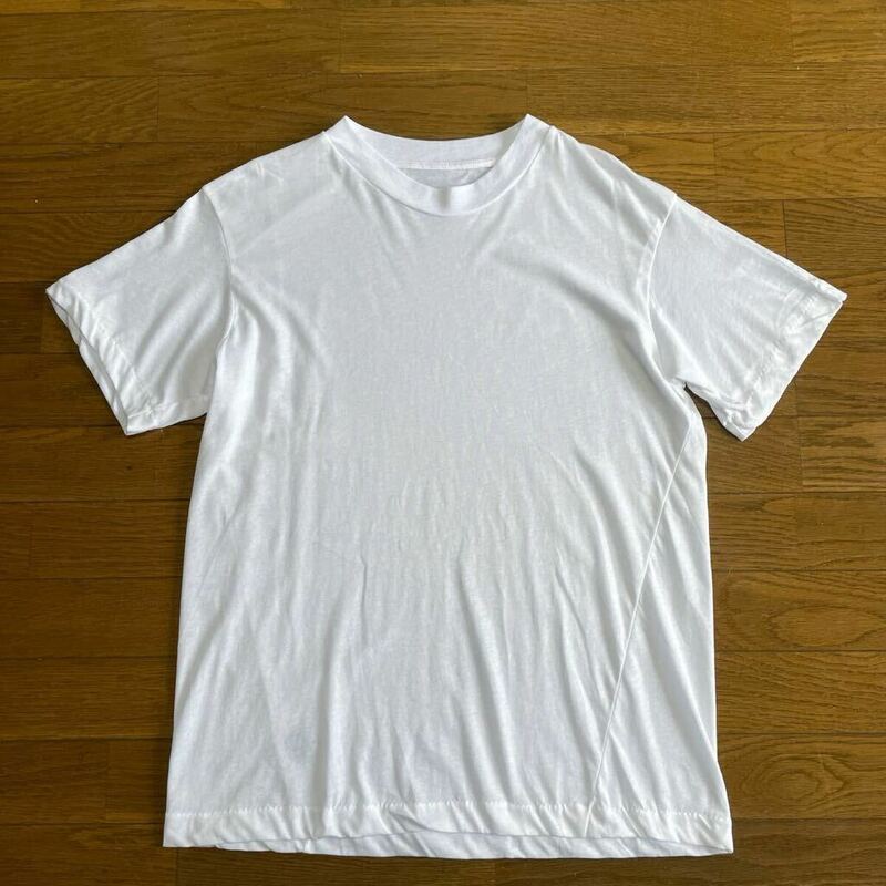 デッドストック☆80s 90s USA製 無地 Tシャツ L 白 ビンテージ コットン100% 新品 未使用品 セットインスリーブ ビッグサイズ 綿