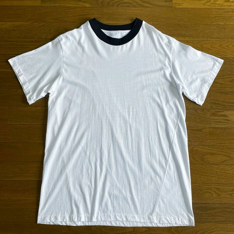 デッドストック☆80s 90s USA製 無地 Tシャツ XL 白 黒 ビンテージ ビッグサイズ リンガー セットインスリーブ コットン 新品 トリム ⑧