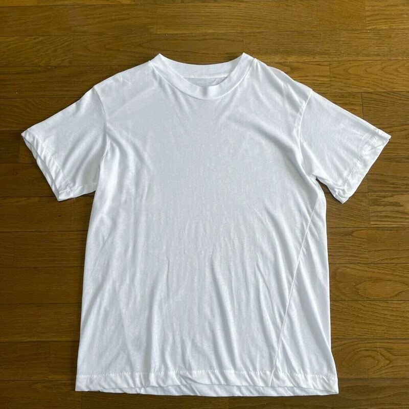 デッドストック☆80s 90s USA製 無地 Tシャツ M 白 ビンテージ コットン100% 新品 未使用品 セットインスリーブ 綿
