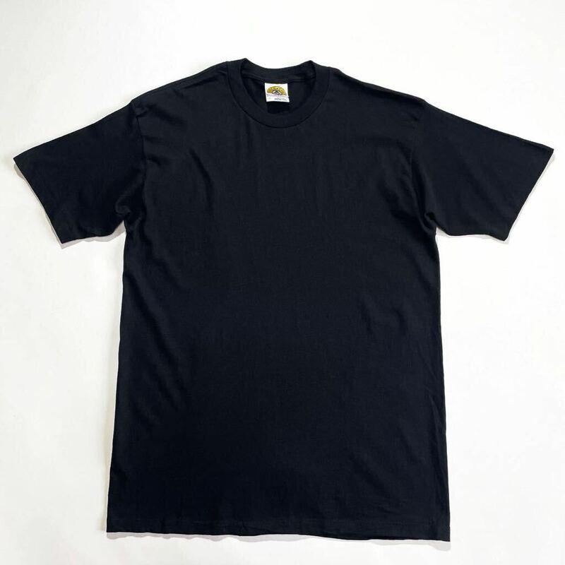 デッドストック☆ブラック 90s 無地 Tシャツ L ビンテージ 黒 セットインスリーブ Fabric made in USA ビッグサイズ 新品 USA製 未使用品 