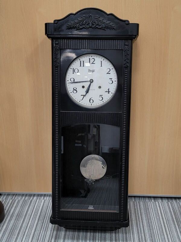 △meiji 柱時計 振り子時計 アンティーク 昭和レトロ 掛け時計 ボンボン時計 (KS5-134)