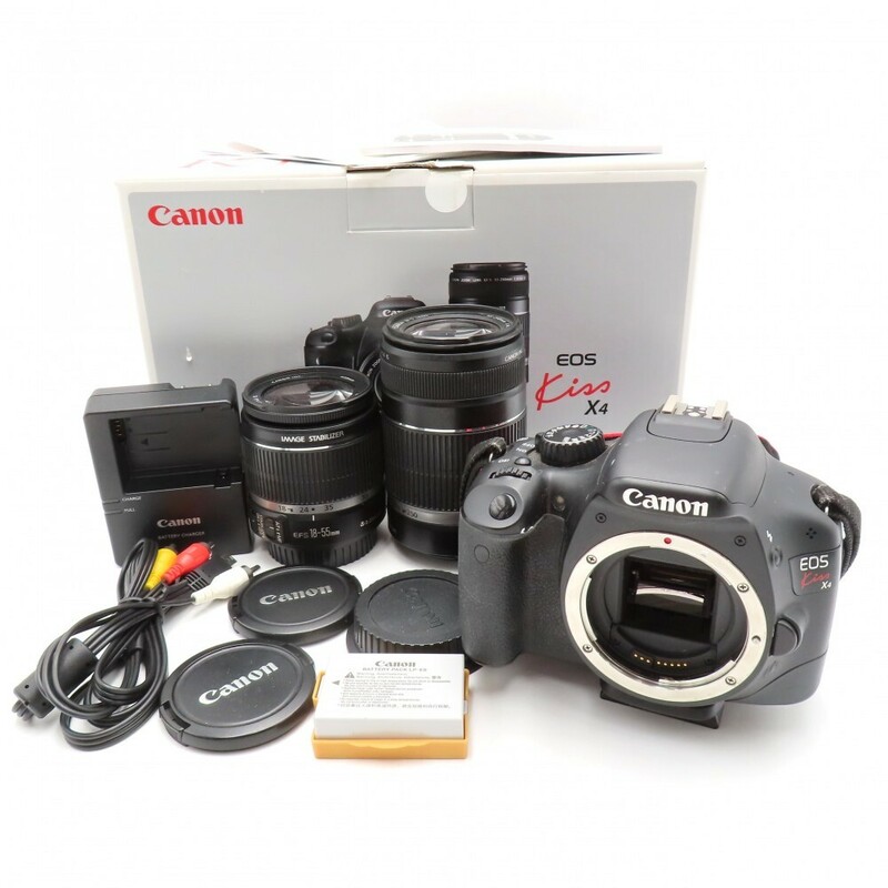 1円〜 Canon キヤノン EOS Kiss X4 デジタル一眼レフカメラ レンズ 箱付 動作確認済 現状品 y230-2660915【Y商品】