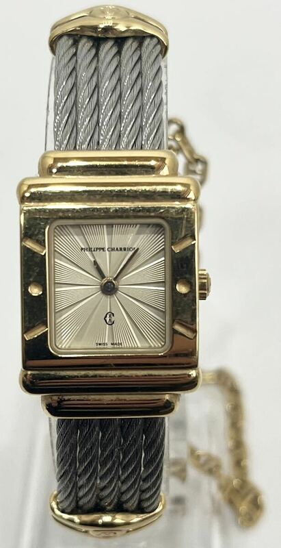 良品 philippe charriol シャリオール 7007902 ゴールド文字盤 バングルウォッチ QZ レディース腕時計 