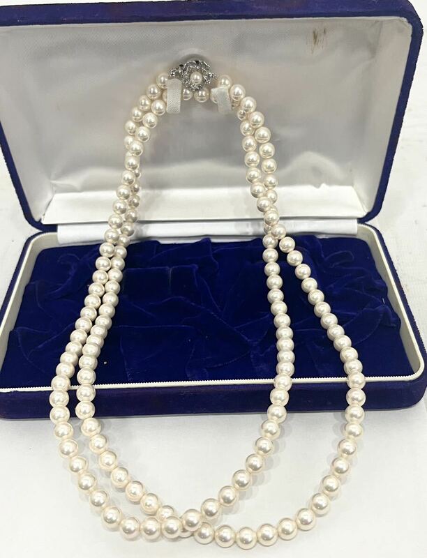アコヤ　本真珠　ロングネックレス　約7-7.3mm珠 約101cm pearl necklace ジュエリー jewelry 金具シルバー　刻印
