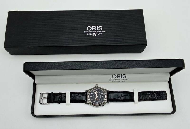 RR51♪＜AT/稼働＞腕時計 ORIS オリス クラシックワールドタイマー 7485 Cal.690 自動巻き デイト 箱付き 現状品♪
